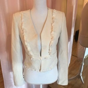 BCBG MAXAZRIA Cream fringe blazer